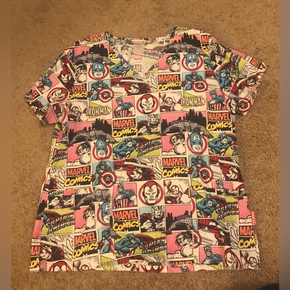 Womens Scrub Top with Marvel Comics Print